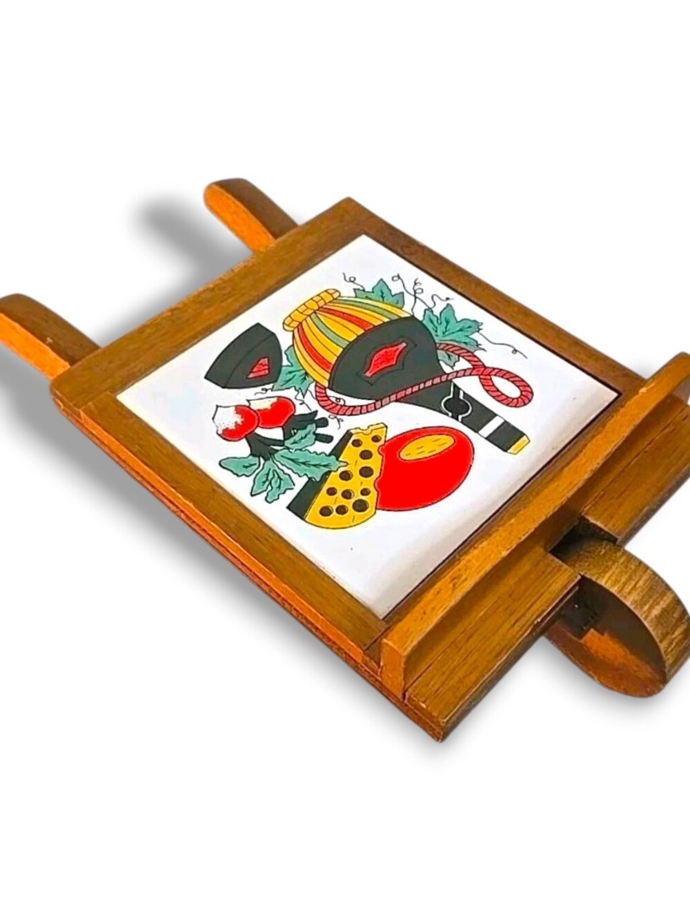 Antique Tile Cheese Board 🧀 Wheelbarrow Shape + 2 Knives Vintage Kitchenware